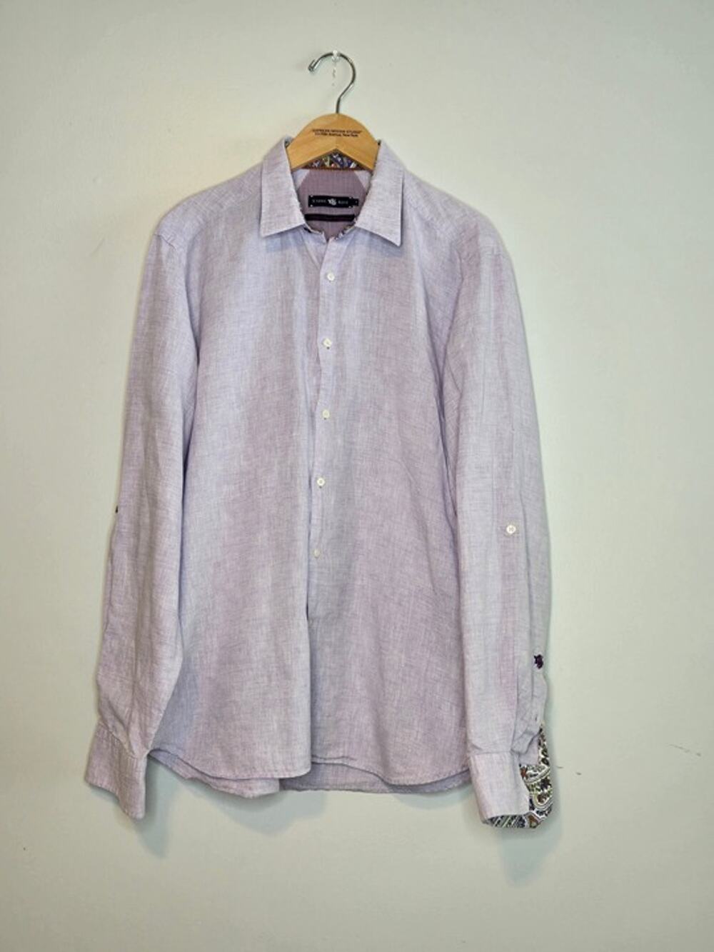 Stone Rose Red Rivet Collection Men's Lilac Linen Shirt Size L (Stone Rose 4)